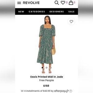 Free People Oasis Printed Midi Dress in Green Combo Small